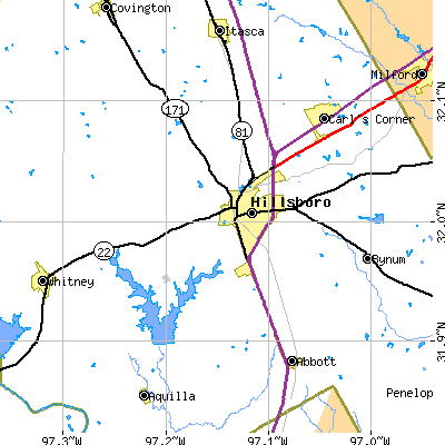 Zip code 76645 close-up map