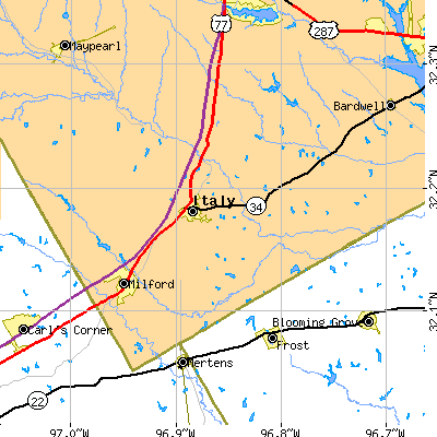 Zip code 76651 close-up map