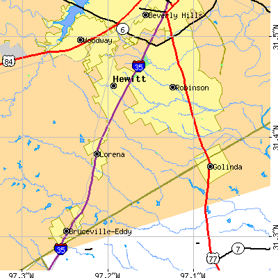 Zip code 76655 close-up map