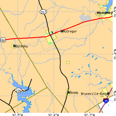 Zip code 76657 close-up map