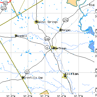 Zip code 76665 close-up map