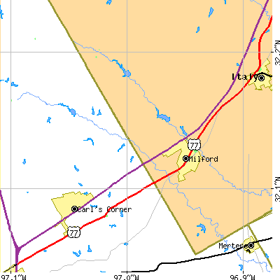 Zip code 76670 close-up map