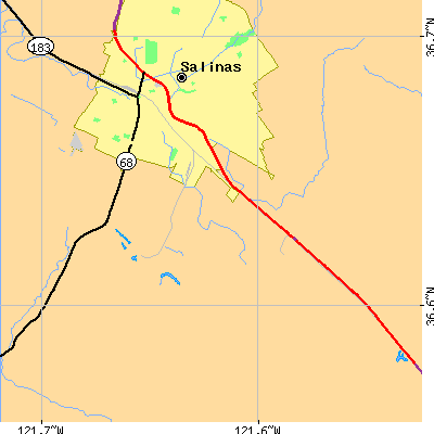 Zip code 93901 close-up map
