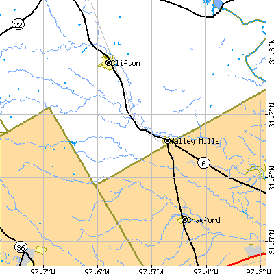 Zip code 76689 close-up map