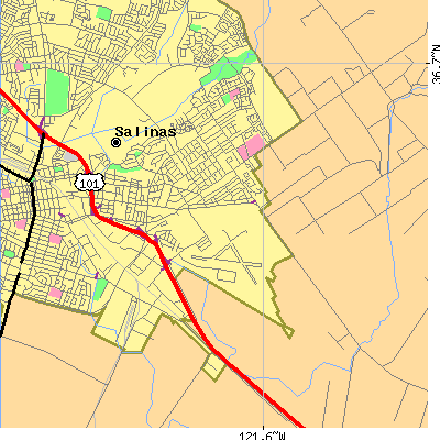 Zip code 93905 close-up map