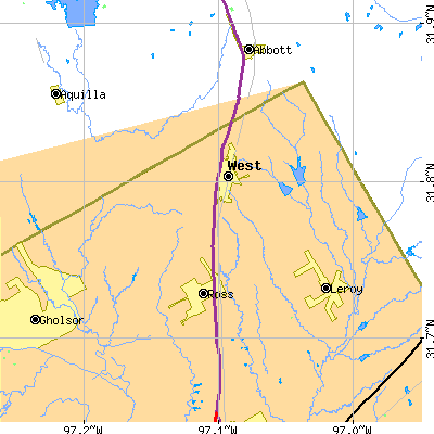 Zip code 76691 close-up map