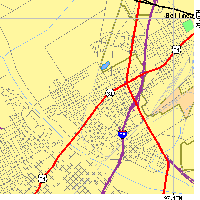 Zip code 76704 close-up map