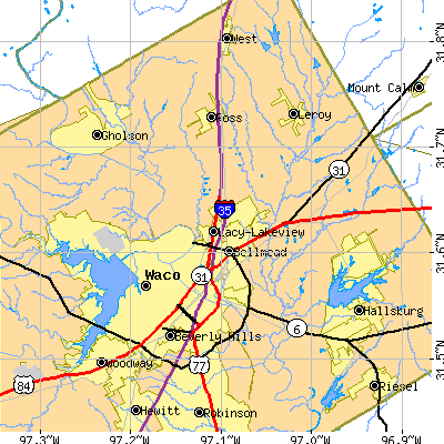 Zip code 76705 close-up map