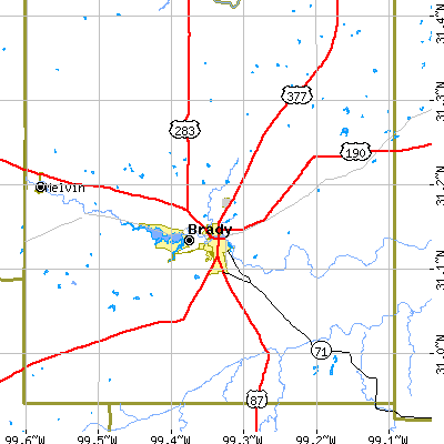 Zip code 76825 close-up map