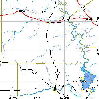 Zip code 76832 close-up map