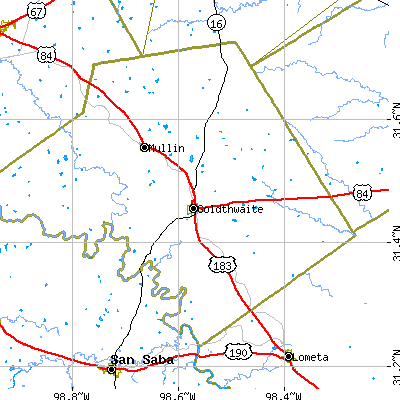 Zip code 76844 close-up map
