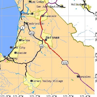 Zip code 93908 close-up map