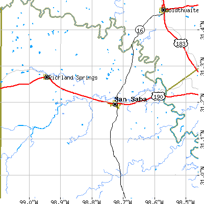 Zip code 76877 close-up map