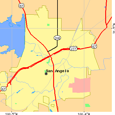 Zip code 76903 close-up map