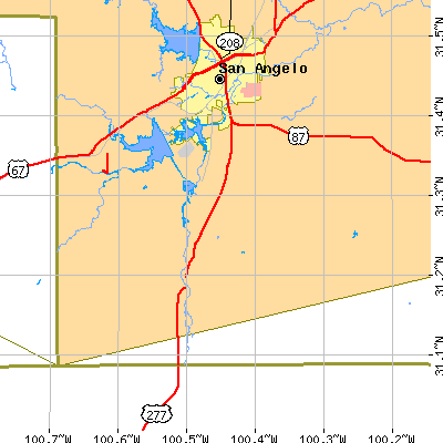 Zip code 76904 close-up map