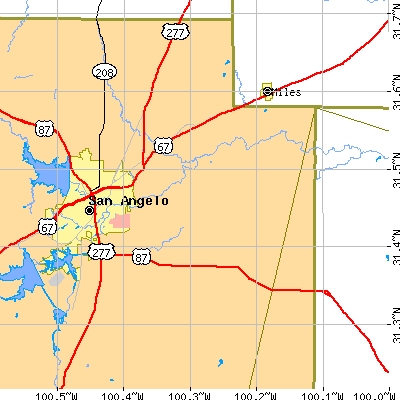 Zip code 76905 close-up map