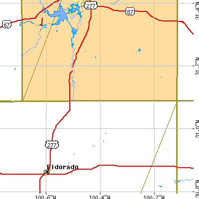 Zip code 76935 close-up map