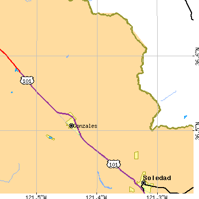 Zip code 93926 close-up map