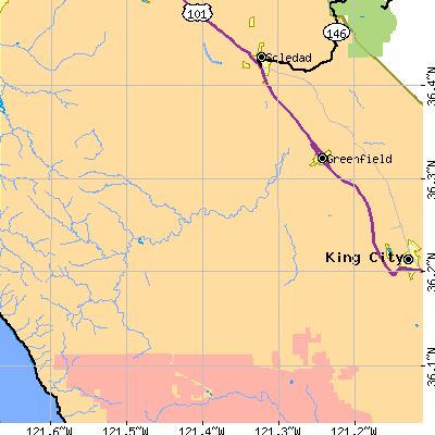 Zip code 93927 close-up map