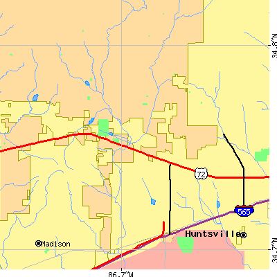 Zip code 35806 close-up map