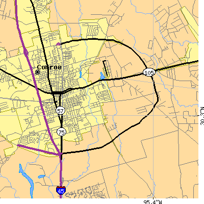 Zip code 77301 close-up map