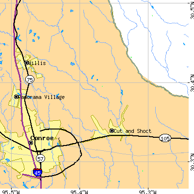 Zip code 77303 close-up map