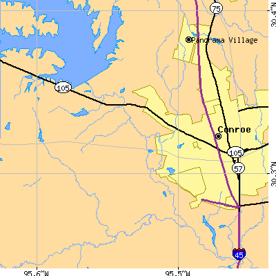 Zip code 77304 close-up map