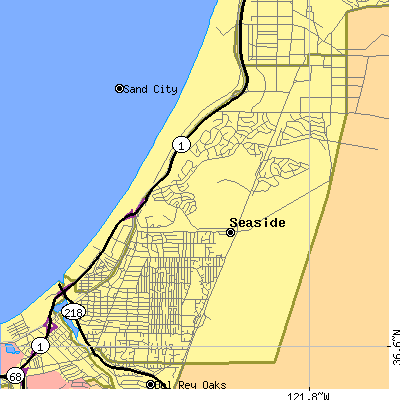 Zip code 93955 close-up map