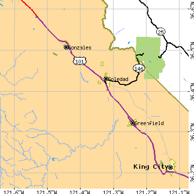 Zip code 93960 close-up map