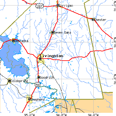 Zip code 77351 close-up map