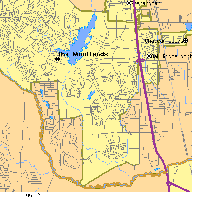 Zip code 77380 close-up map