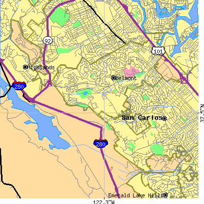 Zip code 94002 close-up map