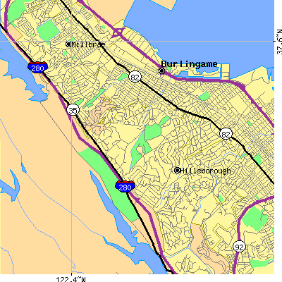Zip code 94010 close-up map
