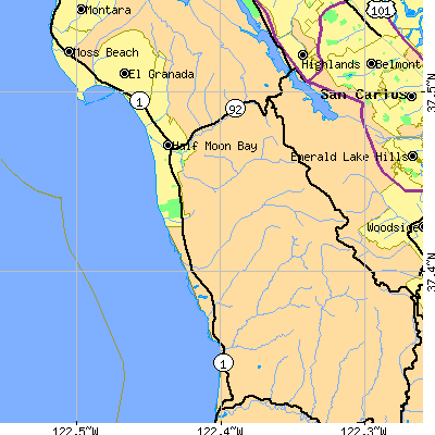 Zip code 94019 close-up map