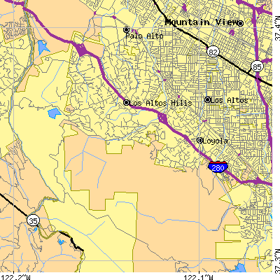Zip code 94022 close-up map
