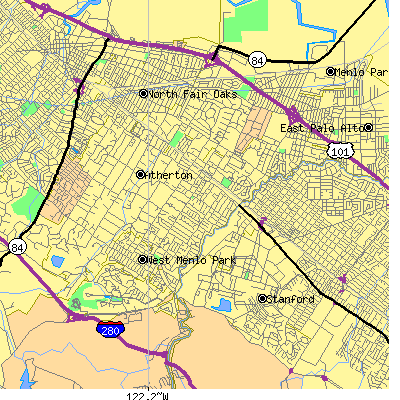 Zip code 94025 close-up map