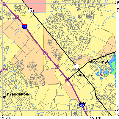 Zip code 77598 close-up map