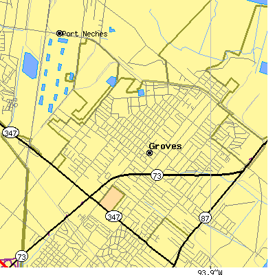 Zip code 77619 close-up map