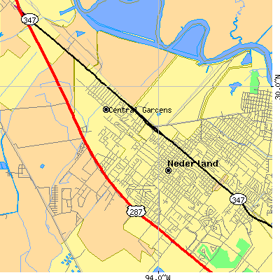 Zip code 77627 close-up map