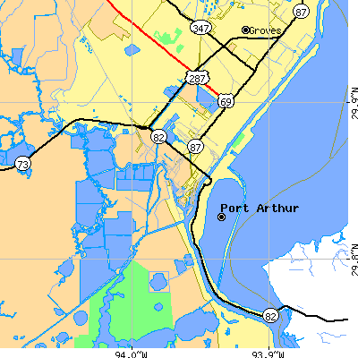 Zip code 77640 close-up map