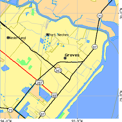Zip code 77642 close-up map