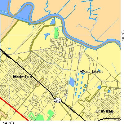 Zip code 77651 close-up map