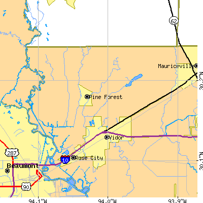 Zip code 77662 close-up map
