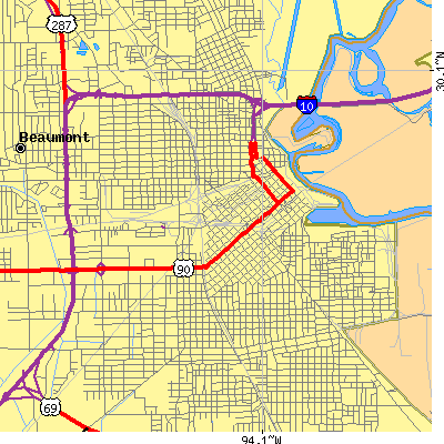 Zip code 77701 close-up map