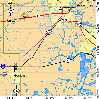 Zip code 77705 close-up map