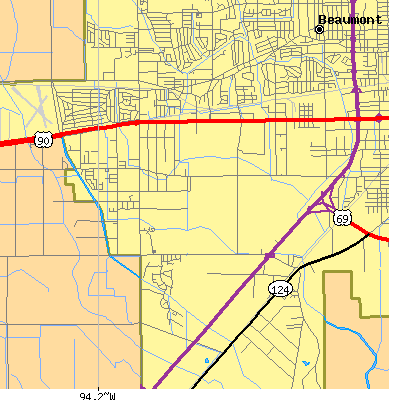 Zip code 77707 close-up map