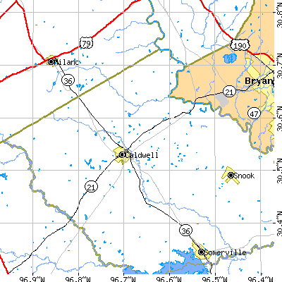 Zip code 77836 close-up map