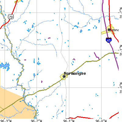 Zip code 77871 close-up map