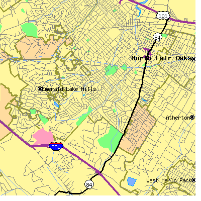 Zip code 94061 close-up map