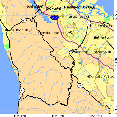 Zip code 94062 close-up map